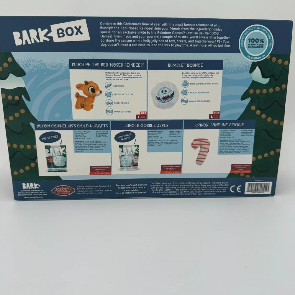 Bark Box Rudolph Red-Nosed Reindeer Holiday Dog Toys & Treats Set NWT